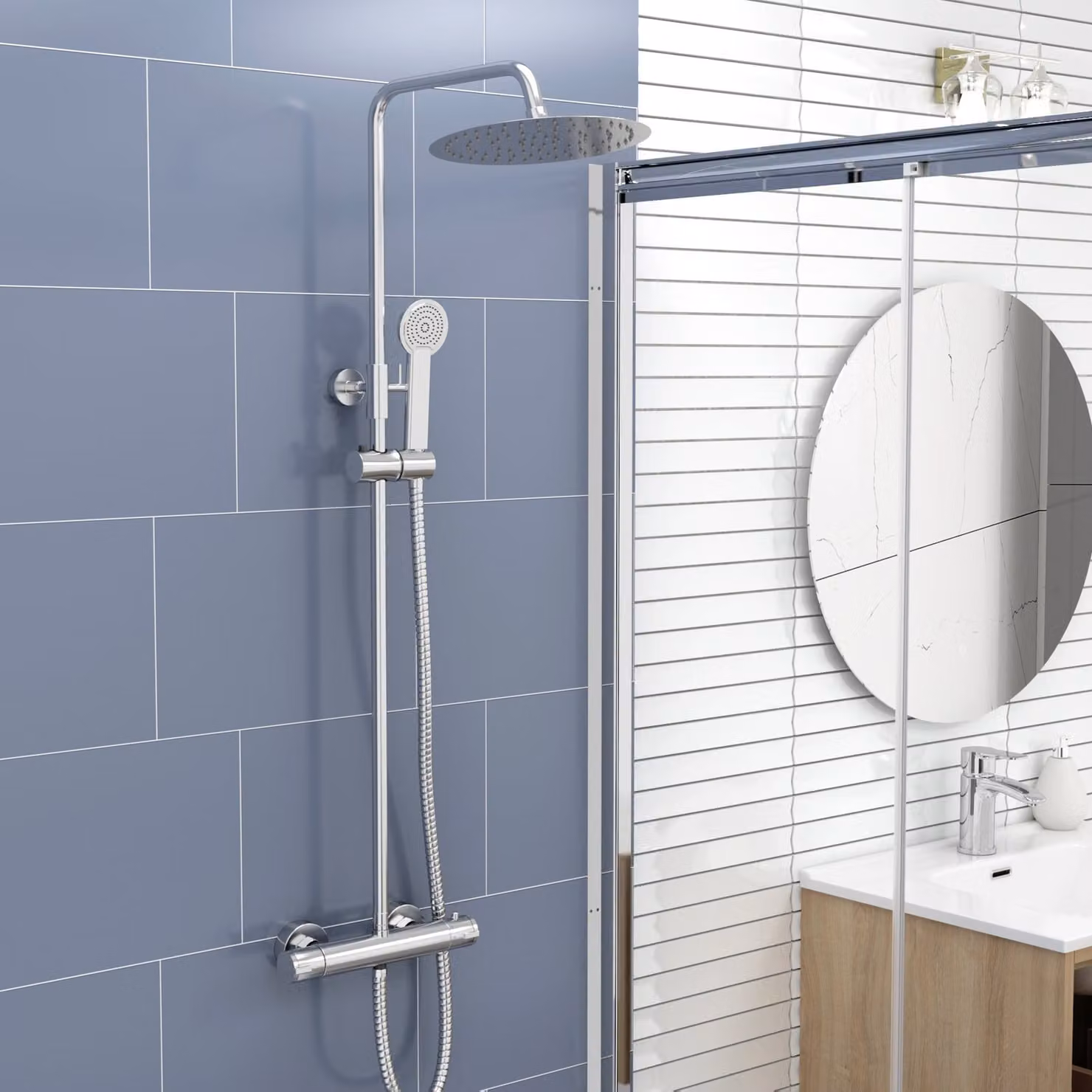 Royal Bathrooms Grace Chrome Round Thermostatic Bar Shower Set with Hand Shower