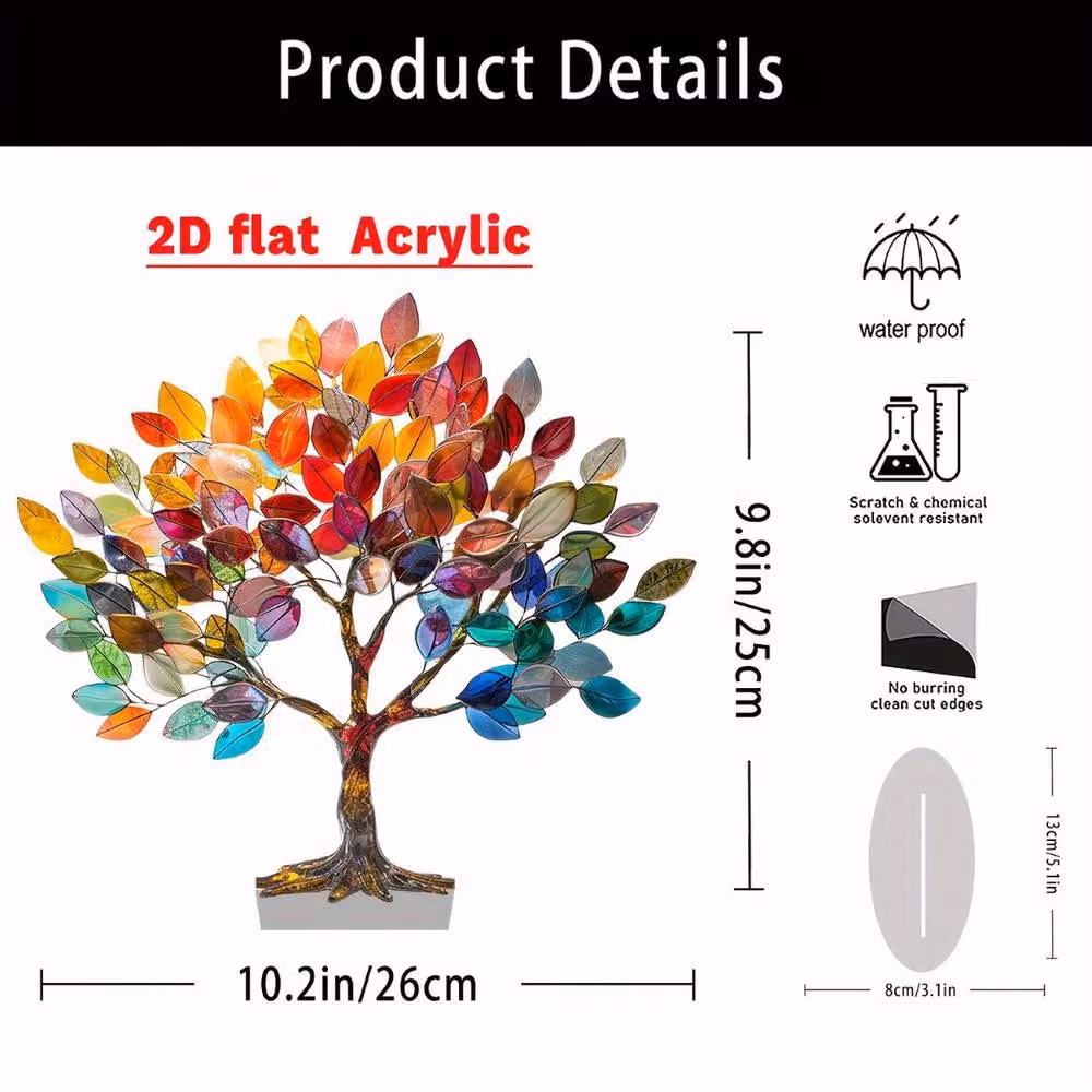 Quipulse Tree of Life 2D Acrylic Multicolour Tabletop Desk Ornament – 4