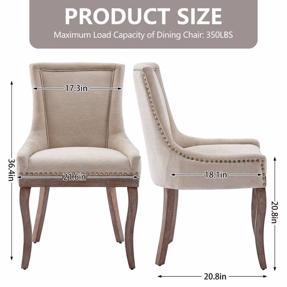 HomeTouch Set of 2 Bewley Plush Linen Upholstered Dining Chairs in Beige – 5