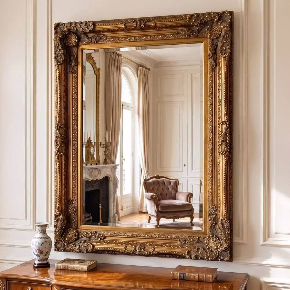 HOME LUXE INTERIOR Antique Gold Ornate Baroque Wall Mirror, W: 60 cm, H: 90 cm – 4