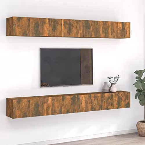 vidaXL Set of 8 Wall-Mounted TV Cabinets in Smoked Oak Brown, W/D/H: 60 x 30 x 30 cm