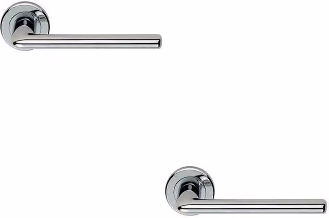 Loops Slimline Straight Bar Lever on Round Rose Concealed Fix Door Handles, 2 Pairs, Polished Chrome