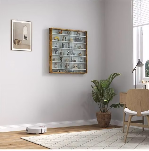 ERGOVEXA Six Shelf Display Cabinet with Glass Doors in Rustic Brown – 1