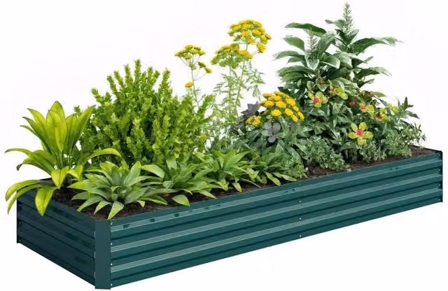 EONLION Outsunny Galvanised Steel Raised Garden Bed Outdoor Planter Box, Green, W/D/H: 120 x 88 x 30 cm