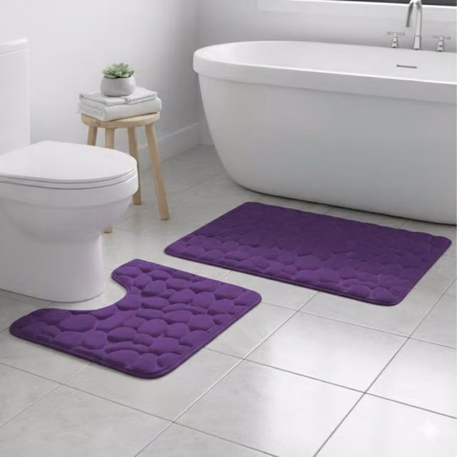 Snug City Pebble Design Memory Foam Bath Mat Set in Purple, W: 80 cm, D: 50 cm – 1