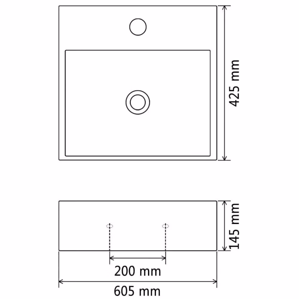 Berkfield Home Elegant Ceramic Rectangular Countertop Basin with Faucet Hole in Black, W/D/H: 60.5 x 42.5 x 14.5 cm – 5