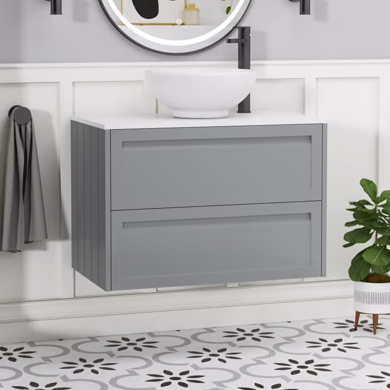 Royal Bathrooms Elmore Wall Hung Vanity Unit with Breeze Basin, Matt Pebble Grey, 800mm Width