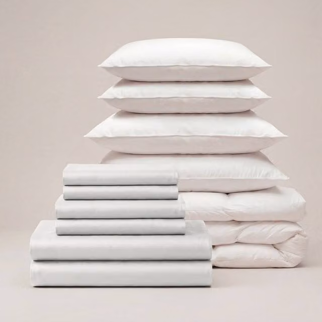 Bedable King Size 100% Cotton Sateen Bedding Bundle in Grey, including Duvet Cover, Fitted Sheet, 4 Pillowcases, Duvet and 4 Pillows