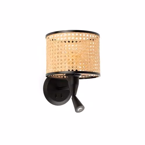 Netlighting Mambo Rattan Wall Reading Light Black E27 H 20 cm, W 21 cm, D 21 cm – 1