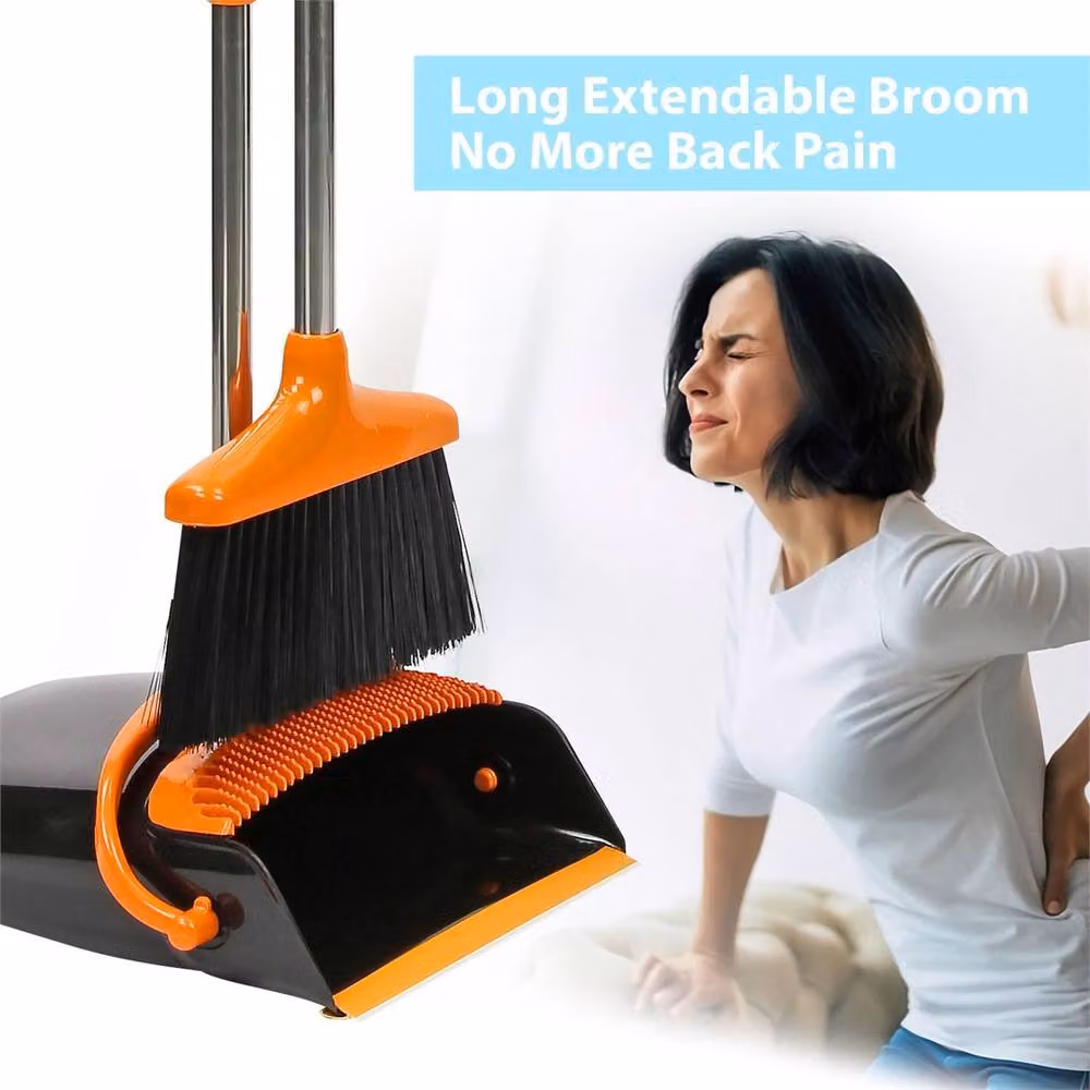 PAWNORA Black and Orange Long Handled Dustpan and Brush Set with Telescopic Handle – 4