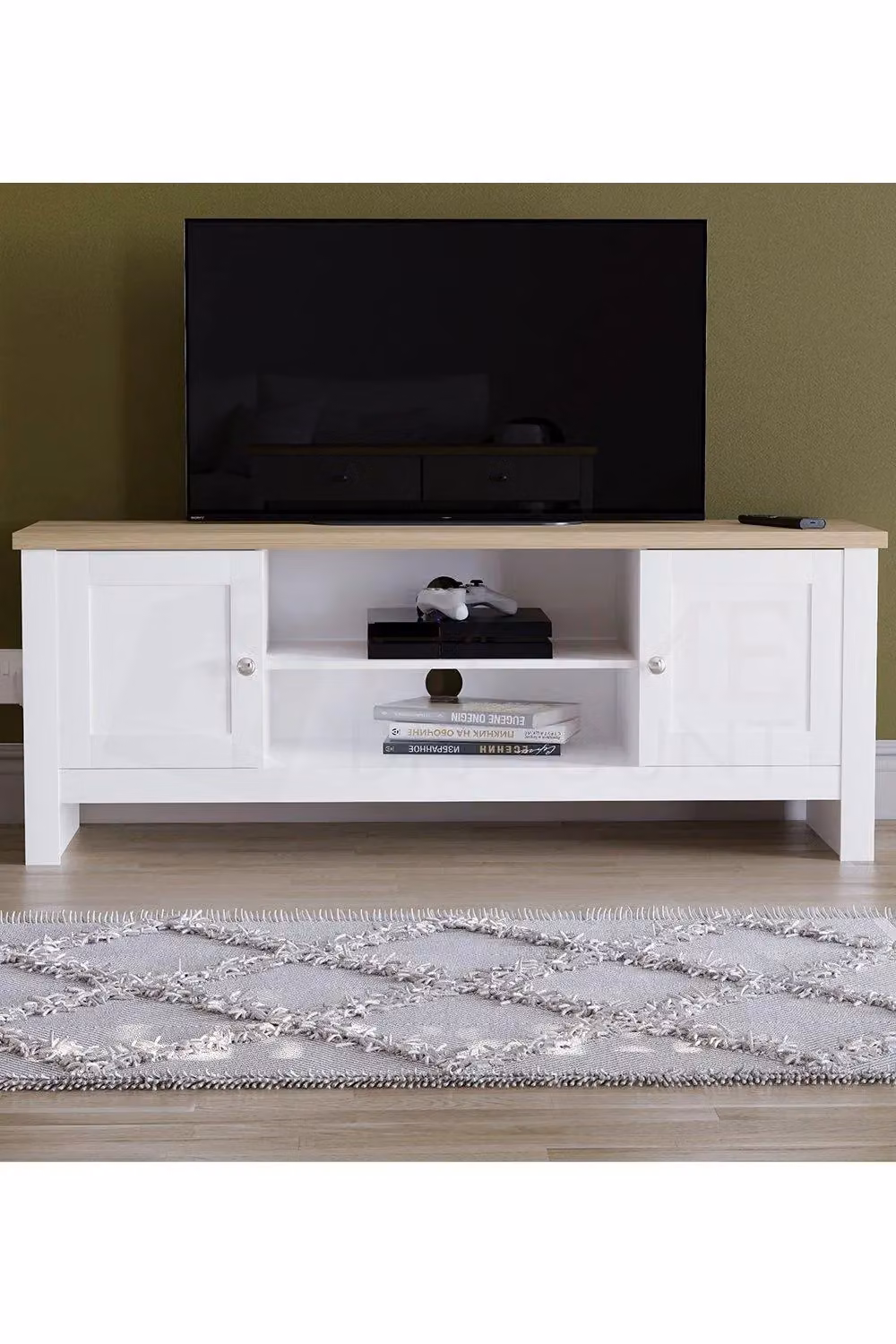 Vida Designs Arlington 2 Door TV Unit with Storage Shelves in White – 3