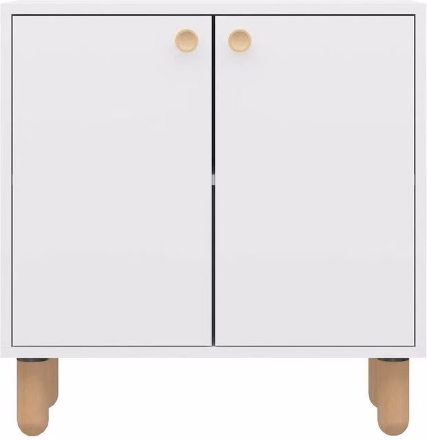 CALICOSY LINA Small 2-Door Sideboard with Solid Beech Legs in White