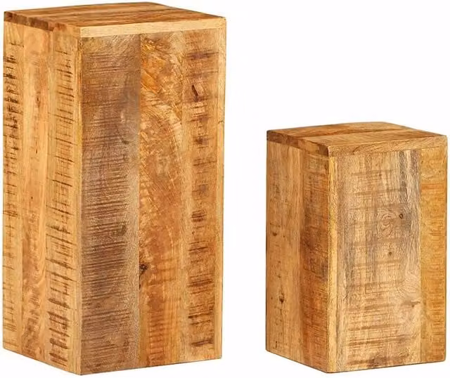 Berkfield Home Set of 2 Rustic Solid Mango Wood Plant Stands in Brown