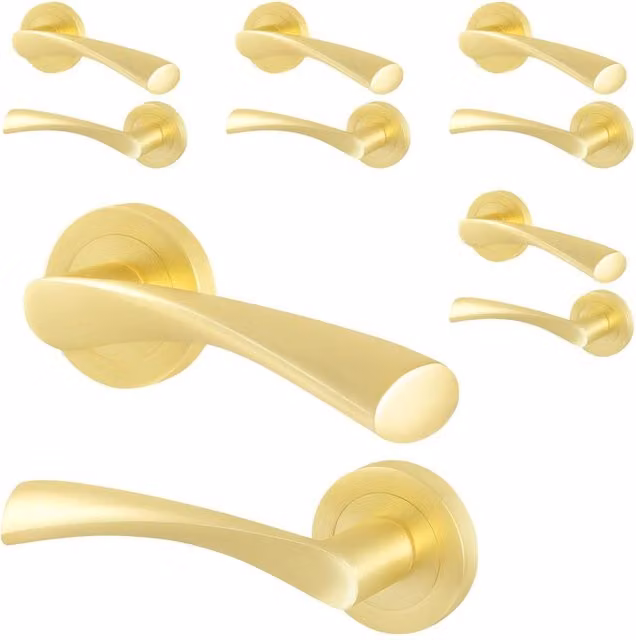 AFIT Novi Satin Brass Internal Door Handles with Round Rose, Gold, 5 Pairs