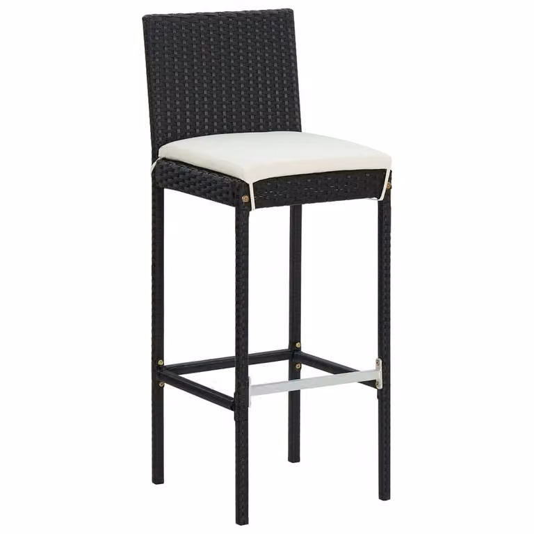 Berkfield Home 5 Piece Modern Garden Bar Set with Cushions in Black Poly Rattan and Acacia Wood