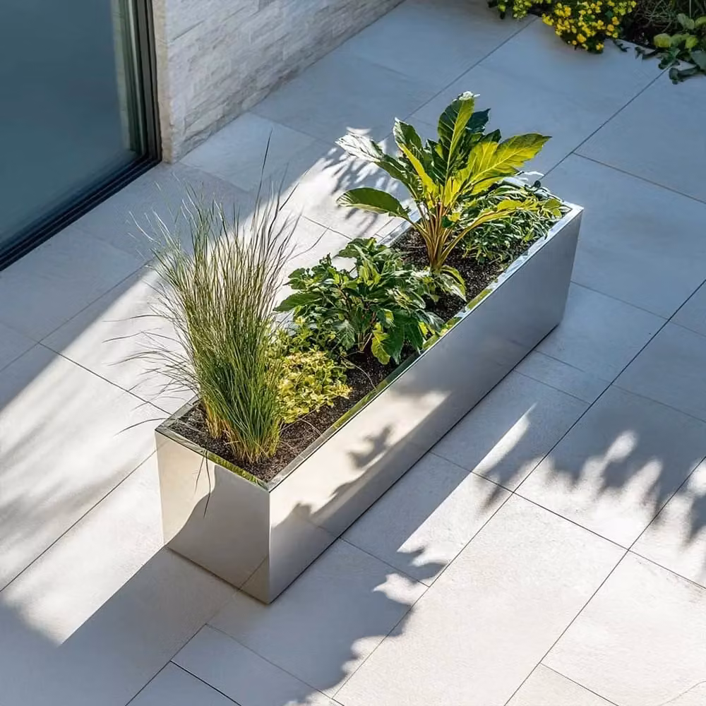 Tulipy Galvanised Steel Trough Planter, Silver, L100 x W40 x H40 cm – 3