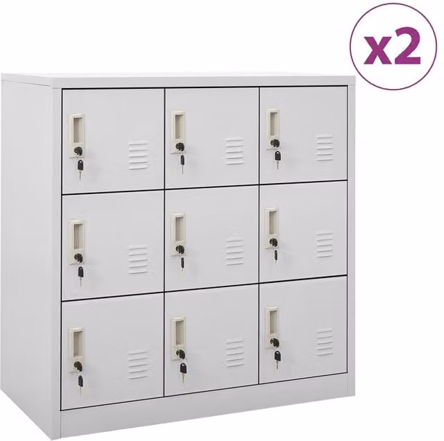 Berkfield Home Metal Locker Cabinets, 2 Pack, Matt Grey, W/D/H: 90 x 45 x 92.5 cm