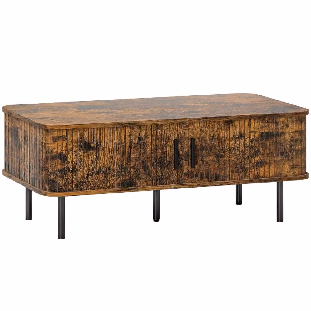 STILVORA Mid-Century Brown Wood Coffee Table with Sliding Tambour Doors, Width: 100 cm – 6