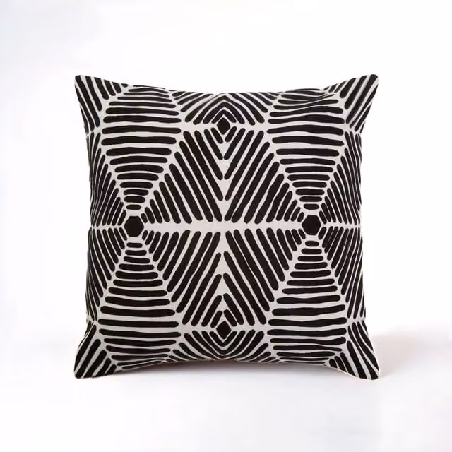 Orsina Bosie Ozella Black and White Square Graphic Cotton Cushion – 1