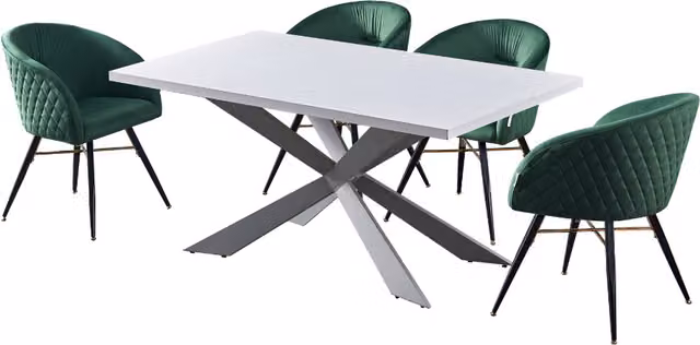 Life Interiors Vittorio Duke LUX Modern Rectangular Dining Set with 4 Chairs in Green