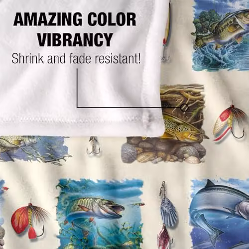 JQ Licensing Fish Paintings and Fishing Lures Pattern Super Soft Fleece Throw Blanket, Multicolour, W/D/H: 91 x 147 cm – 2