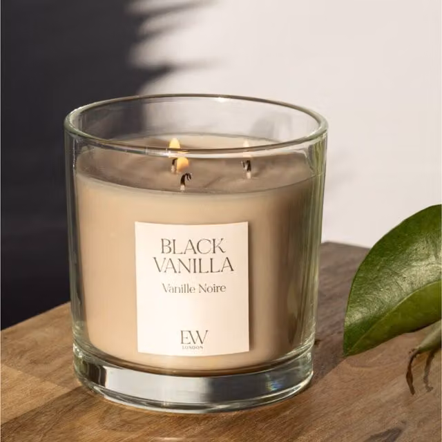Marco Paul Black Vanilla 3 Wick Scented Candle in Beige and Black
