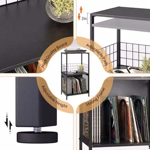 Huhote Retro 3-Tier Serving Trolley in Black with Height Adjustable Wood and Metal Construction, W/D/H: 72.9 x 40 x 30 cm – 3