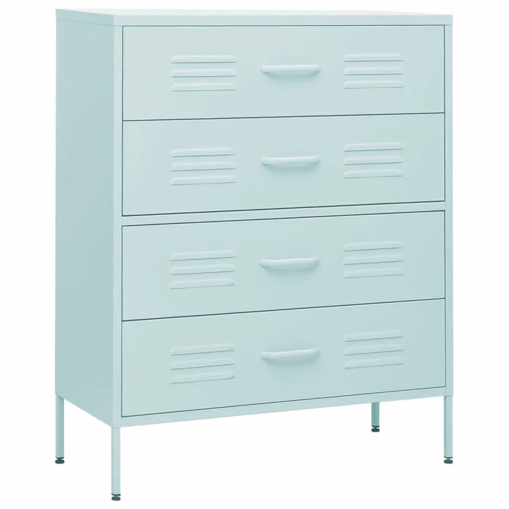 Berkfield Home Metal Chest of Drawers in Blue, W: 80 cm, D: 35 cm, H: 101.5 cm – 2
