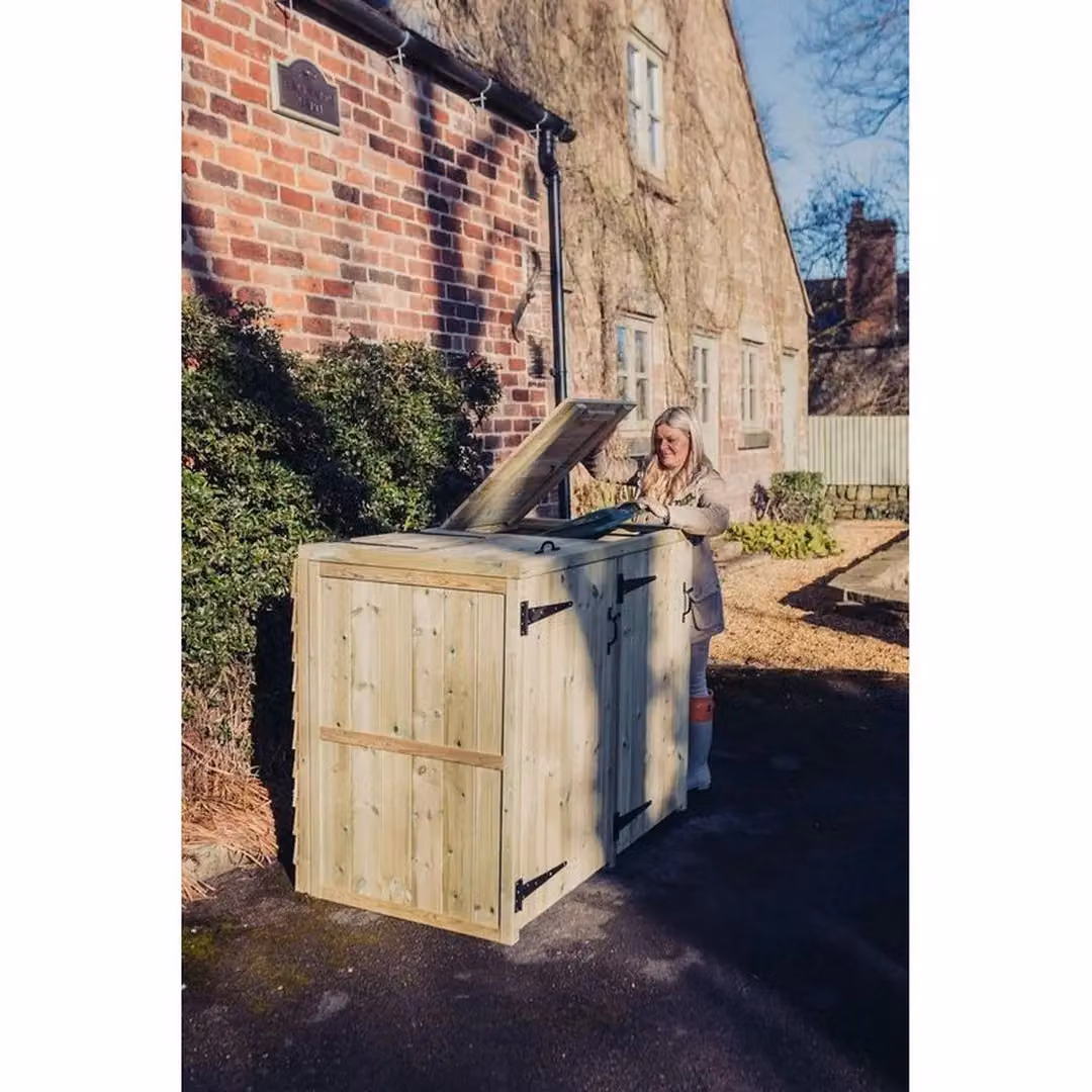 Churnet Valley Garden Furniture Ltd Deluxe Double Bin Store in Brown Wood, W/D/H: 140 x 90 x 120 cm – 3