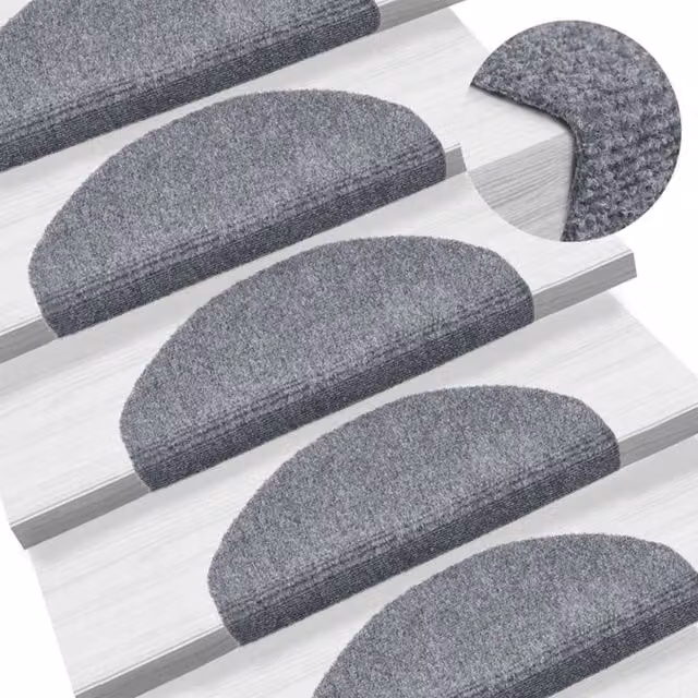 Berkfield Home Self-adhesive Needle Punch Stair Mats, 5 Pieces, Light Grey, W/D/H: 65 x 21 x 4 cm
