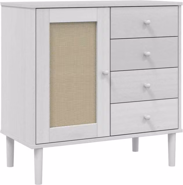 Berkfield Home SENJA Sideboard in White Rattan Look Solid Pine Wood, W/D/H: 80 x 40 x 80 cm