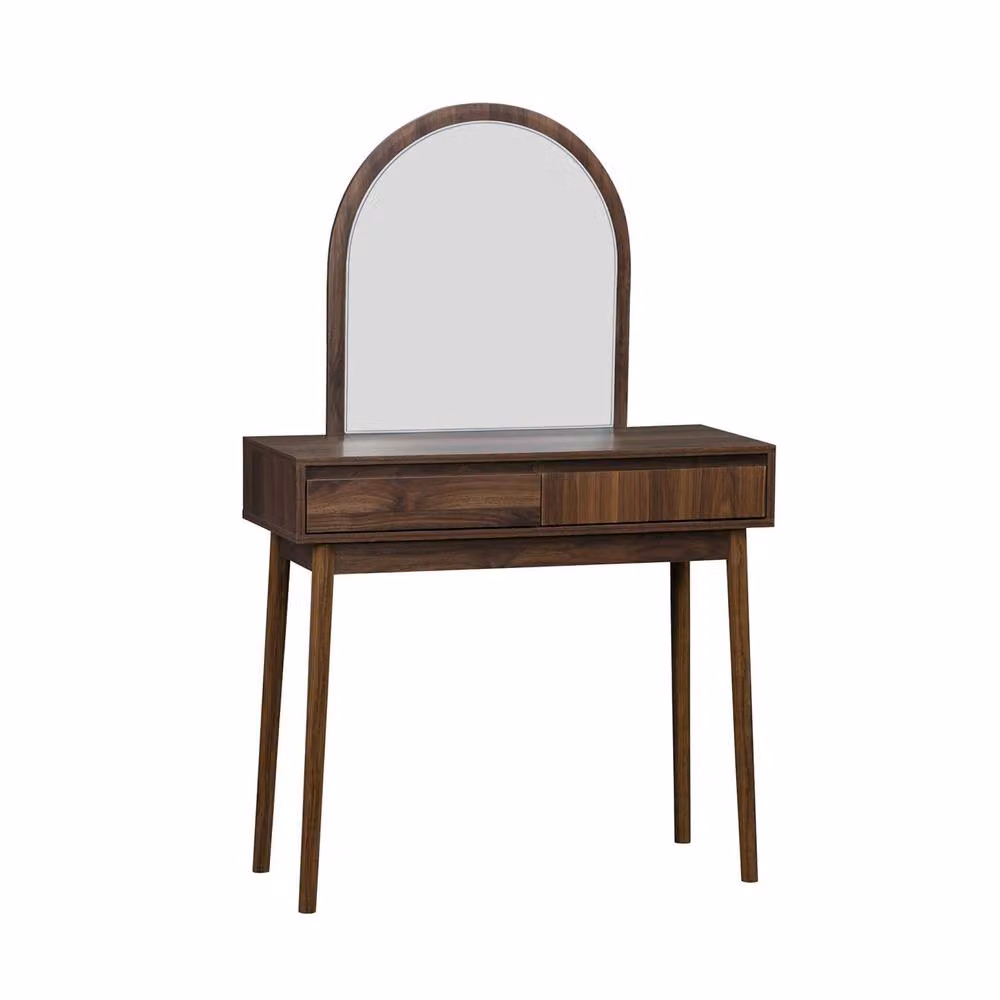 sweeek Scandinavian Dressing Table with Rounded Mirror and 2 Drawers in Brown – 2