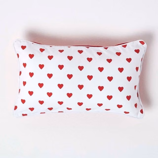Homescapes Cotton Square Cushion Cover with Stars in Red and White, W/D/H: 50 x 50 x 1 cm