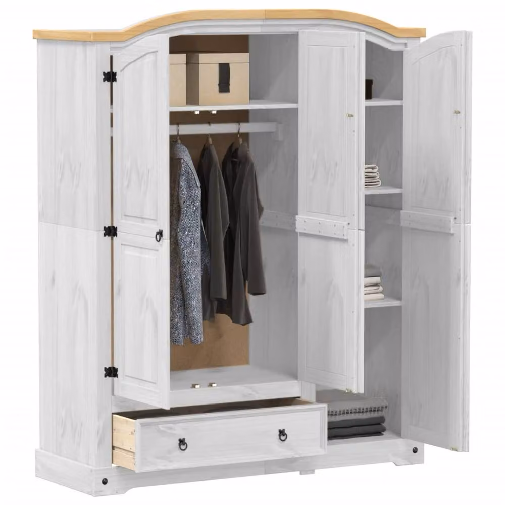 Berkfield Home Corona White Wardrobe in Solid Pine Wood, W/D/H: 151.5 x 52 x 186 cm – 2