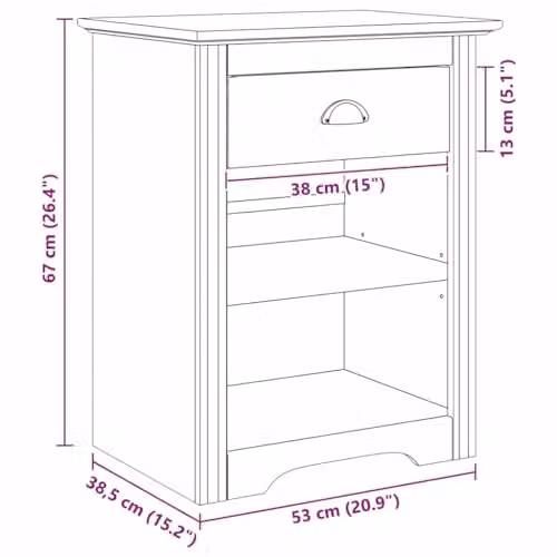 vidaXL BODO Bedside Cabinet in Honey Brown, W: 53 cm, D: 38.5 cm, H: 67 cm – 3