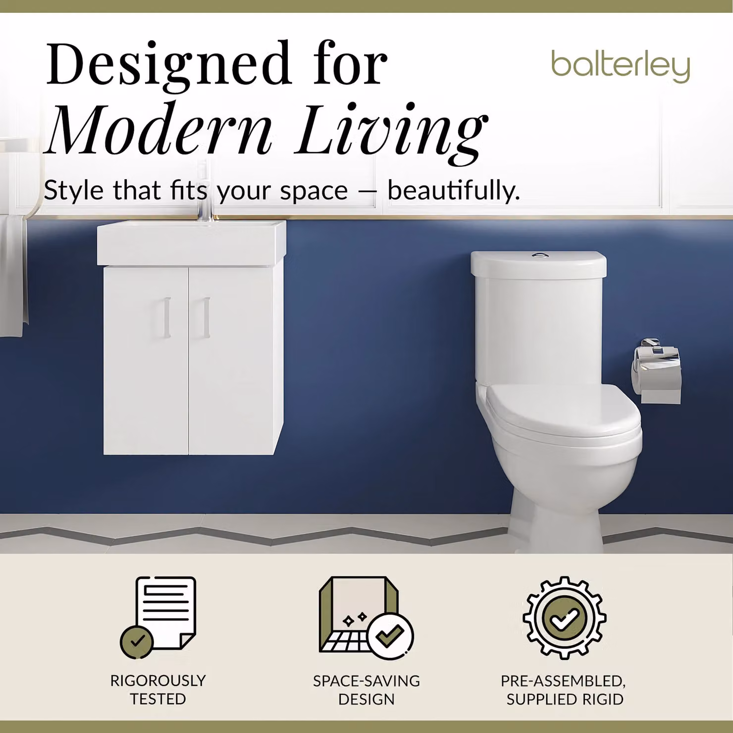 Balterley Wall Hung Vanity Basin Unit, Toilet Pan, Cistern and Seat in Gloss White and Grey – 2