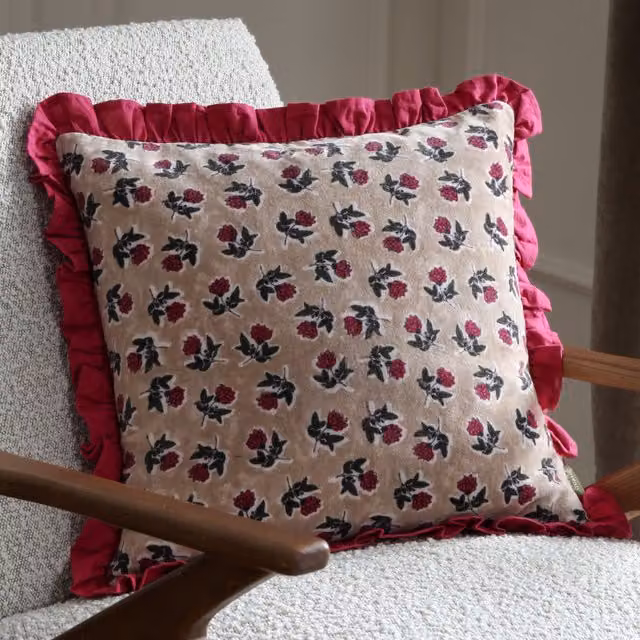 Paoletti Kemble Floral Square Cotton Cushion in Pink and Purple, W/D/H: 45 x 45 x 45 cm