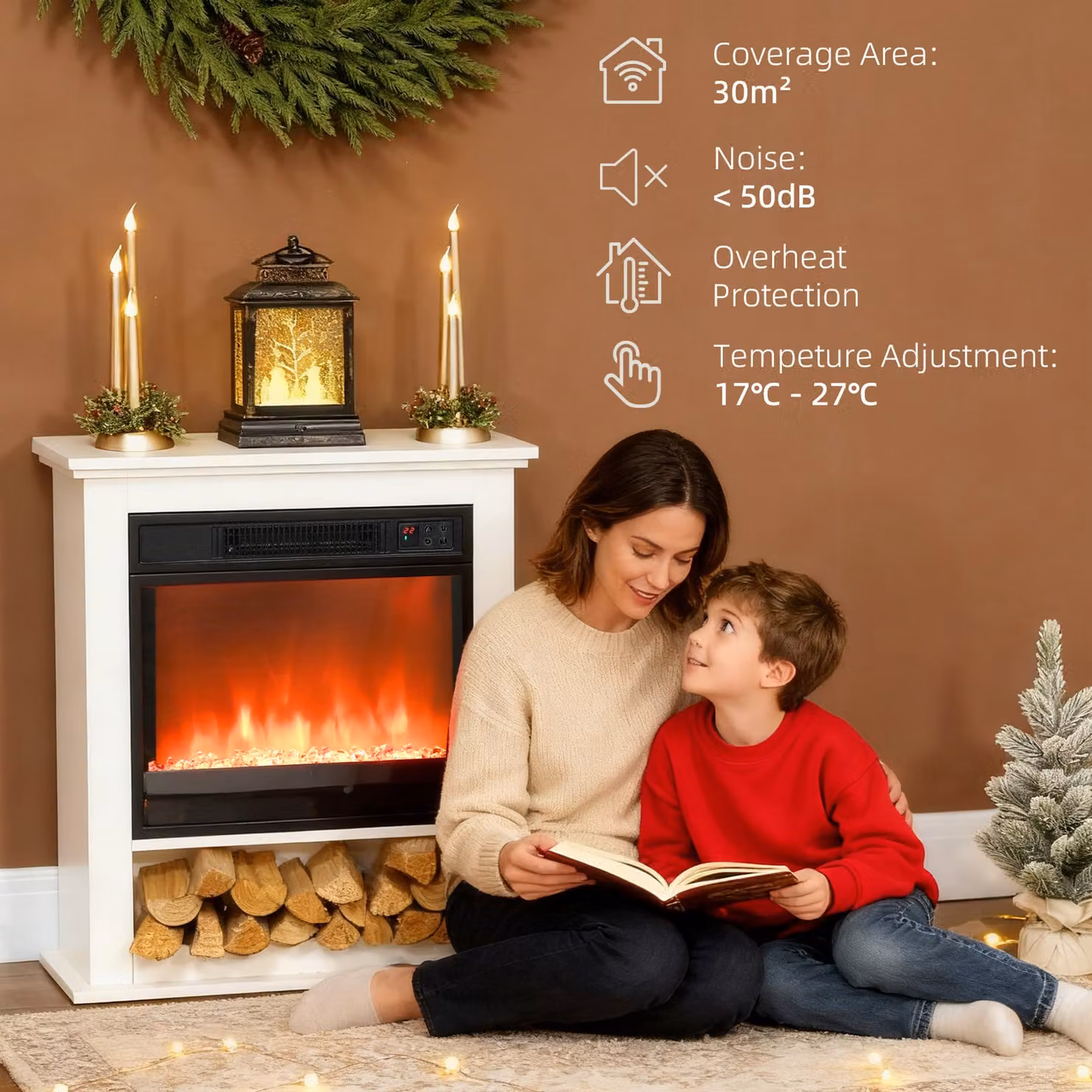 HOMCOM 1800W Adjustable Faux Flame Electric Fireplace, White – 5