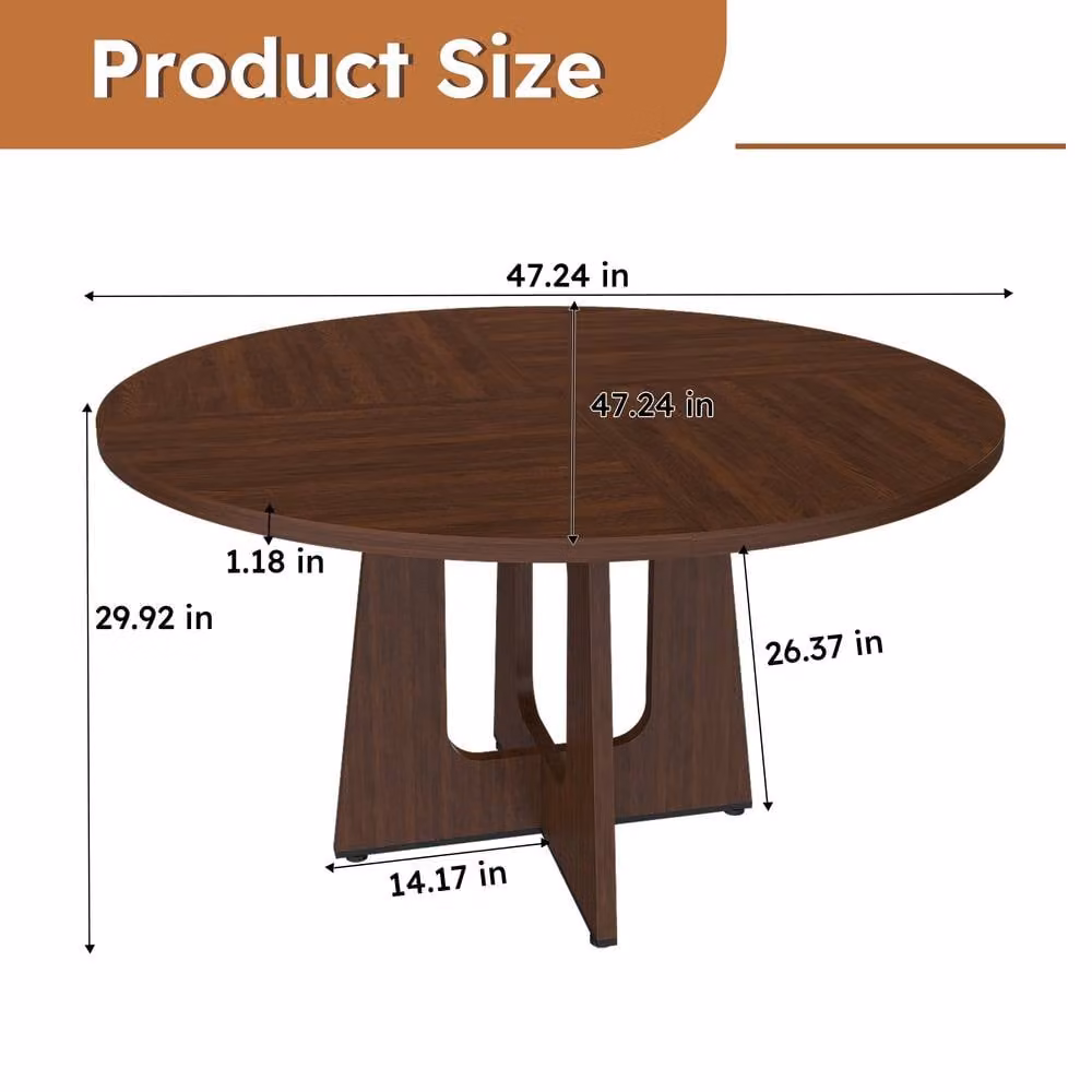Matteo Rustic Round Dining Table in Walnut Brown MDF – 4