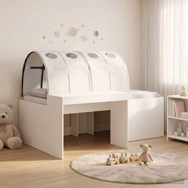 Berkfield Home Kids High Bed Frame with Desk, 3 Piece White Engineered Wood Set