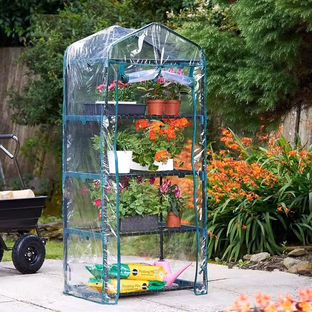CAPRICAN 4 Tier Greenhouse with Transparent PVC Cover, Green, W/D/H: 69 x 49 x 160 cm