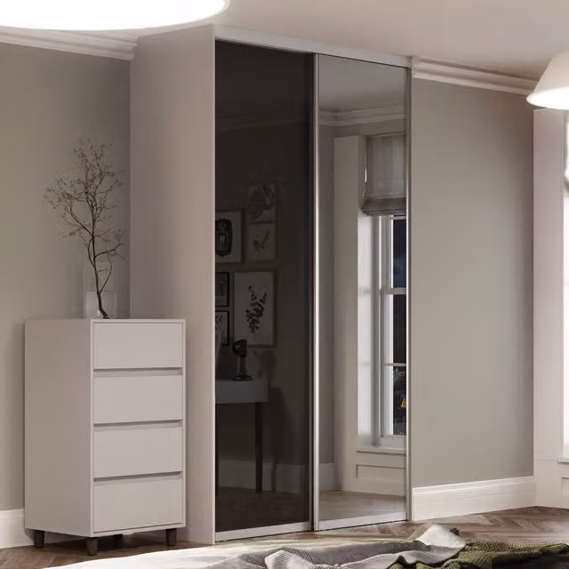 Spacepro Contour Silver Frame Sliding Door Kit with Black Glass and Mirror, 2 Pack
