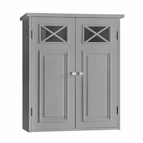 Teamson Home Dawson Modern Wall Mounted Bathroom Cabinet with Glass Doors in Grey