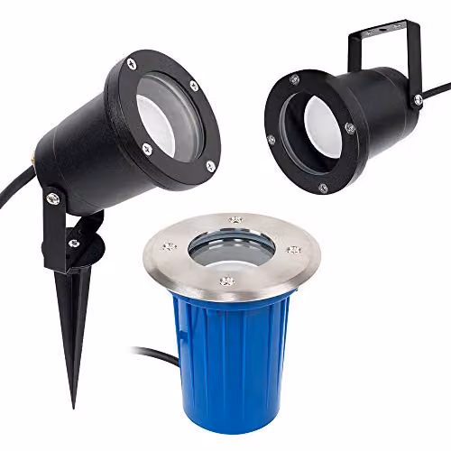 MiniSun Modern 3 in 1 Outdoor Lights, Pair of 2, Black Finish, IP65 Rated, Mains Wired Ground, Wall and Spike Mounts – 1