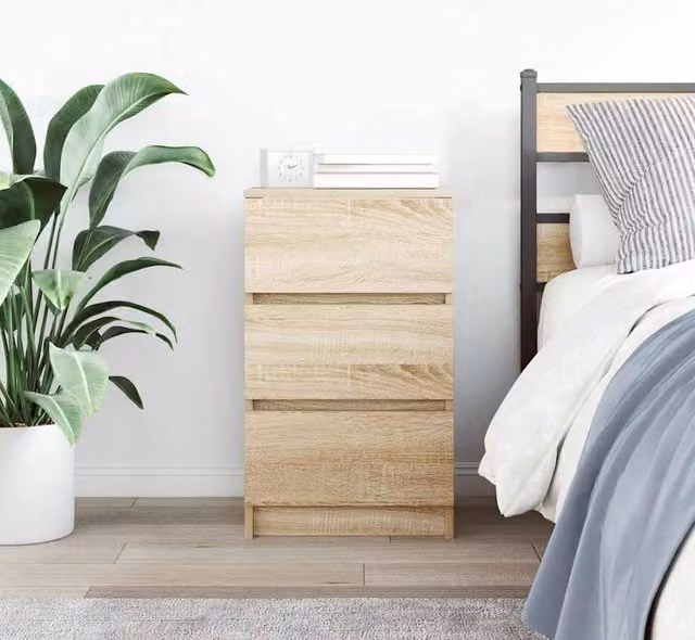Berkfield Home Durable Bedside Cabinet with 3 Drawers in Sonoma Oak Light Tan, W/D/H: 39 x 35 x 65 cm