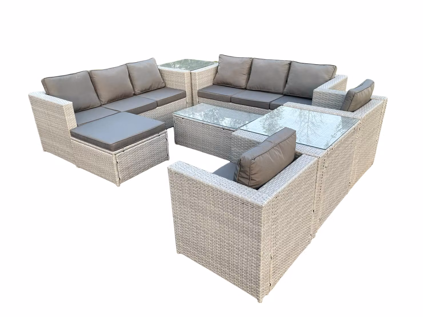 Fimous Outdoor Rattan Garden Furniture Set in Grey with Lounge Armchair, Coffee Table and Ottoman – 2