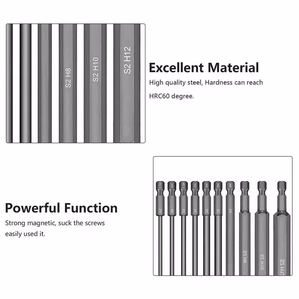 Havendro 10-Piece Metric Hex Screwdriver Bit Set in Silver, S2 Alloy Steel – 3