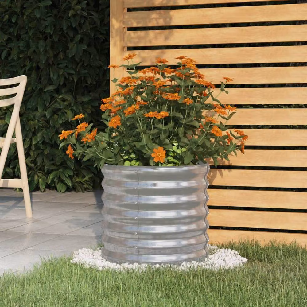 Berkfield Home Durable Steel Garden Planter Tub, Silver, W/D/H: 40 x 40 x 36 cm – 2