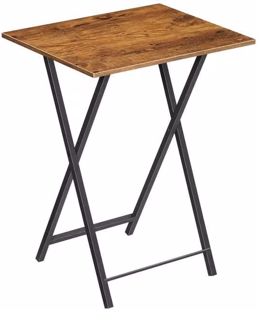 PAWNORA Brown Rustic Folding Side Table and TV Tray with Metal X-Frame, W/D/H: 36.0 x 36.0 x 65.5 cm