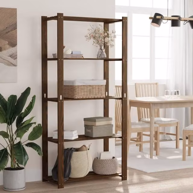 Berkfield Home 5-Tier Rustic Brown Solid Pine Storage Rack, W/D/H: 80 x 38 x 170 cm – 1
